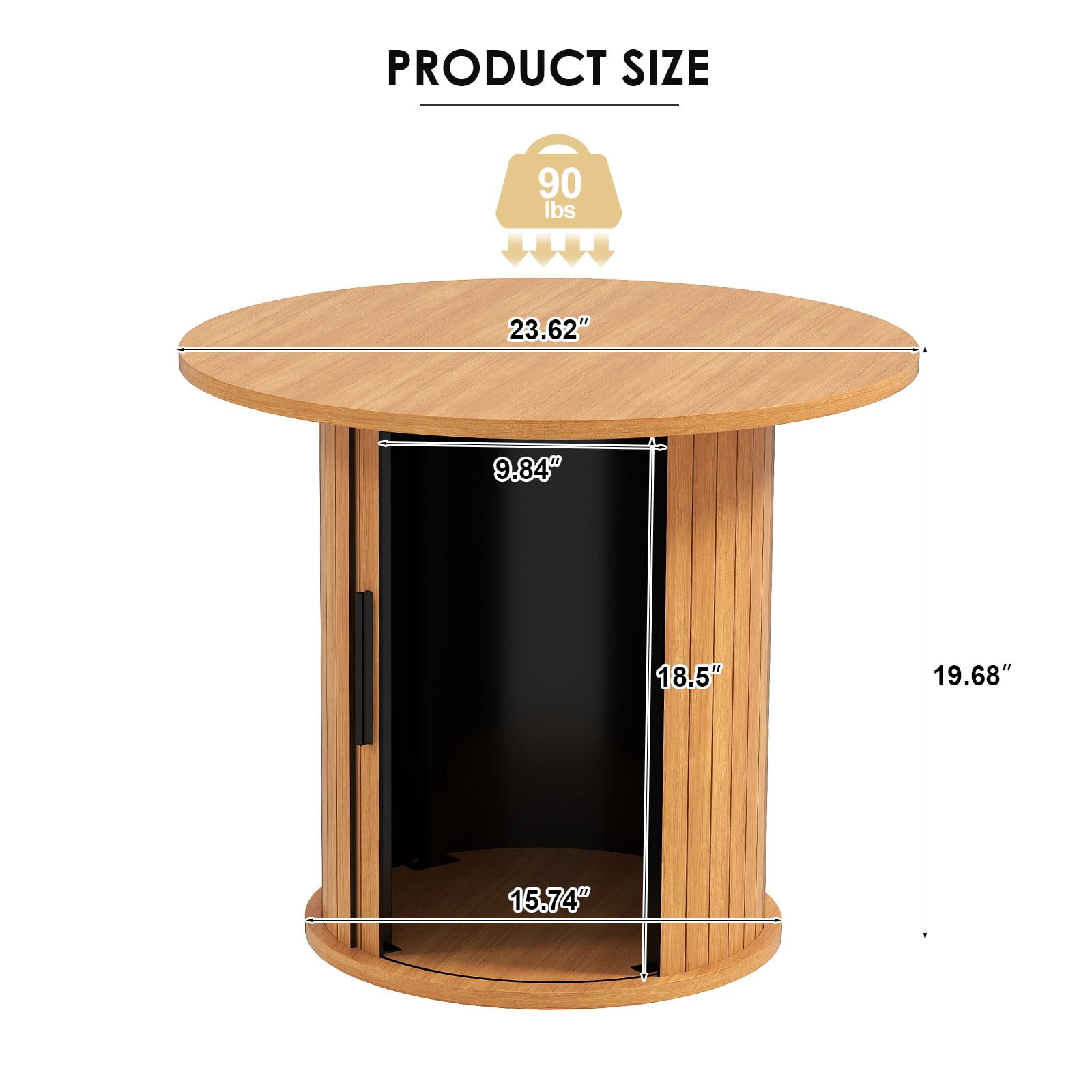 23.6" Round Coffee Table Wood Side End Table Nightstand Farmhouse for Small Spaces w/Hidden Storage,Sliding Door Living Room,Bedroom(Light Brown)