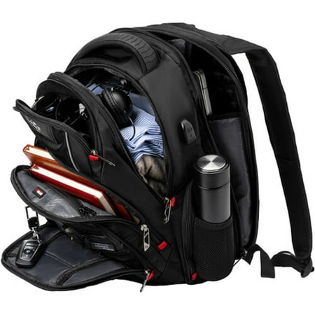 Swissdigital Design - Circuit TSA-firendly Backpack with USB Charging port/RFID protection and fits up to 15.6" laptop - Black