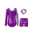 thumbnail image 4 of 3 Pcs Set Girls Long Sleeve Shiny Metallic Gymnastics Leotards Bodysuit with Tights, 4 of 7