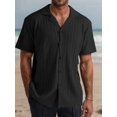 thumbnail image 4 of Mens Knit Shirt Short Sleeve Plain Button Down Beach Vacation Shirt Casual Striped Summer Top Black XL, 4 of 5