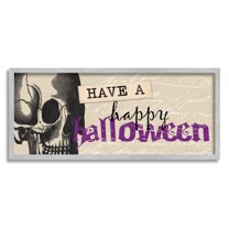 Stupell Industries Vintage Happy Halloween Skull Graphic Art Gray Framed Art Print Wall Art, Design by Dogwood Portfolio