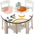 thumbnail image 4 of Boho Elastic Fitted Round Tablecloths, Geometric Sun Beige Bohemian Waterproof Wipe Clean Polyester Table Cloths, for Outdoor Patio Indoor Kitchen Dining Party, Fit to 52" Table, 4 of 6
