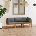 thumbnail image 4 of vidaXL 3-Seater Patio Sofa with Gray Cushions Solid Teak Wood, 4 of 6
