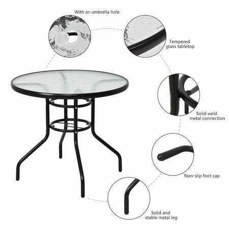 31 5 Patio Round Glass Top Table Steel, How To Fix Glass Patio Table