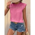 thumbnail image 5 of Women Summer Eyelet Tops Dressy Casual Crew Neck Ruffle Cap Sleeve Boho Shirts Lace Embroidered Blouses 2025 Pink M, 5 of 9