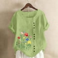 thumbnail image 2 of Kukoosong Women's Floral Print Crop Top T-Shirt with Button Detail for Spring and Summer Casual Short Sleeve Crew Neck Active Fit Women's T-Shirts, 2 of 6