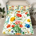 thumbnail image 2 of jejeloiu Vintage Cartoon Floral Full Size Sheets,Retro Flowers Bed Sheets,White Green Orange Sheet Sets For Men Women,Breathable Home Decor,4 Pieces, 2 of 7