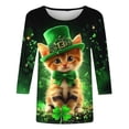 thumbnail image 4 of Lolmot T-Shirt à Col Rond Imprimé de la Saint-Patrick pour Femmes, Manches Trois Quarts 3/4, Coupe Ample, 4 of 5
