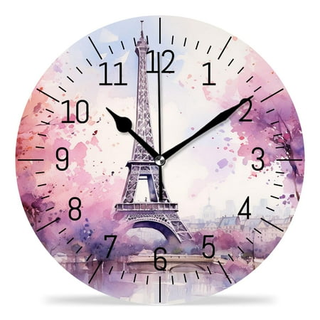 10 Inch Wall Clock Battery Operated Silent Clock Decorative for Office, Kitchen, Outdoor, Living Room,Oil Painting Paris France City Eiffel Tower Beautiful