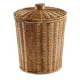 thumbnail image 1 of Cestas de almacenamiento tejidas de plástico con tapa, cesta redonda de mimbre para papel de desecho, papelera (9,2 x 11 pulgadas, marrón claro), 1 of 5