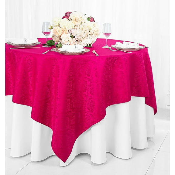 Wedding Linens Inc. 72"x72" Damask Jacquard Polyester Table Overlay Toppers Tablecloth - Fuchsia