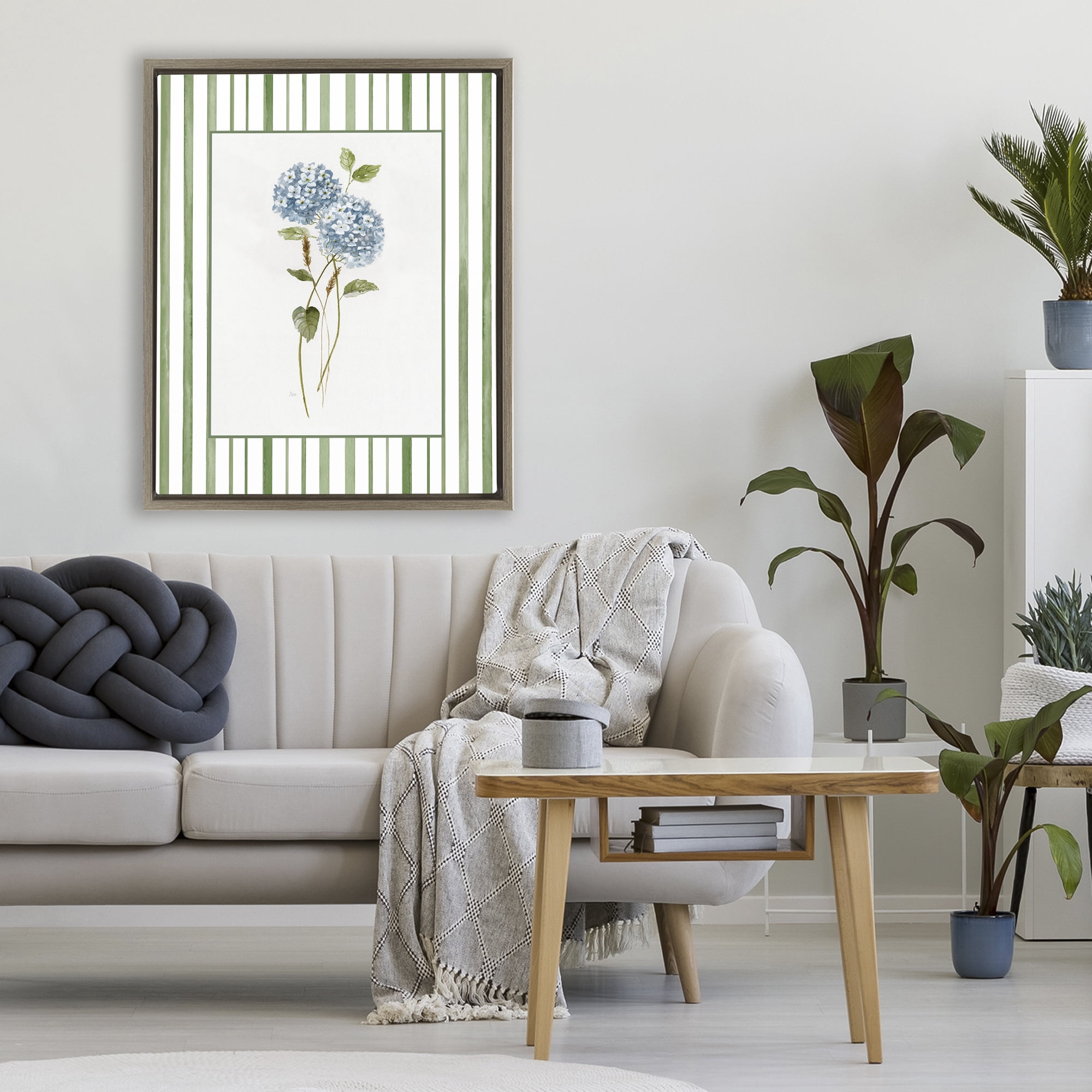 Stupell Industries Delicate Hydrangea & Dried Wheat Brown Framed Floater Canvas Wall Art, design by Nan