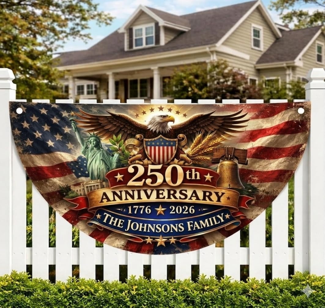 Win s Way 250th Anniversary Banner, Patriotic Decoration Flag 1776-2026 Polyester Indoor Outdoor Hanging Banner for July 4th Party Decor