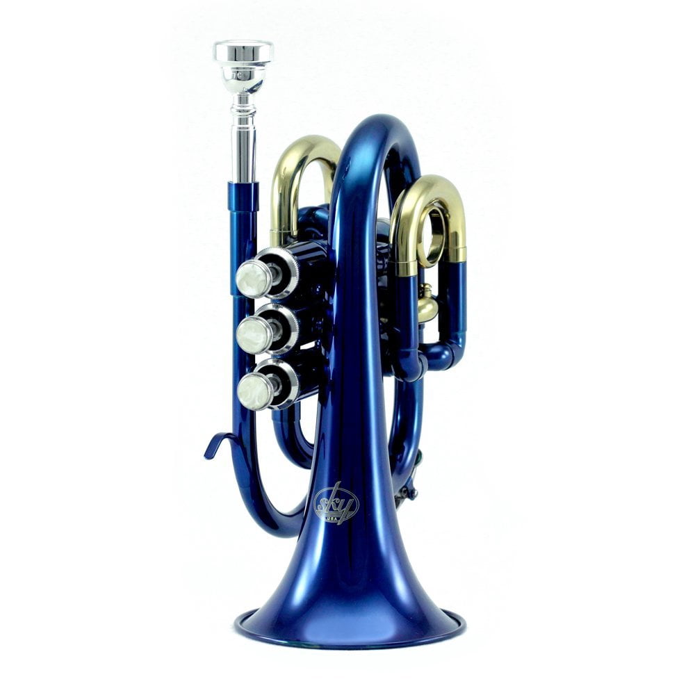 Sky Bb Pocket Trumpet with Case, Cloth, Gloves and Valve Oil,  Complete Kit in Blue Color