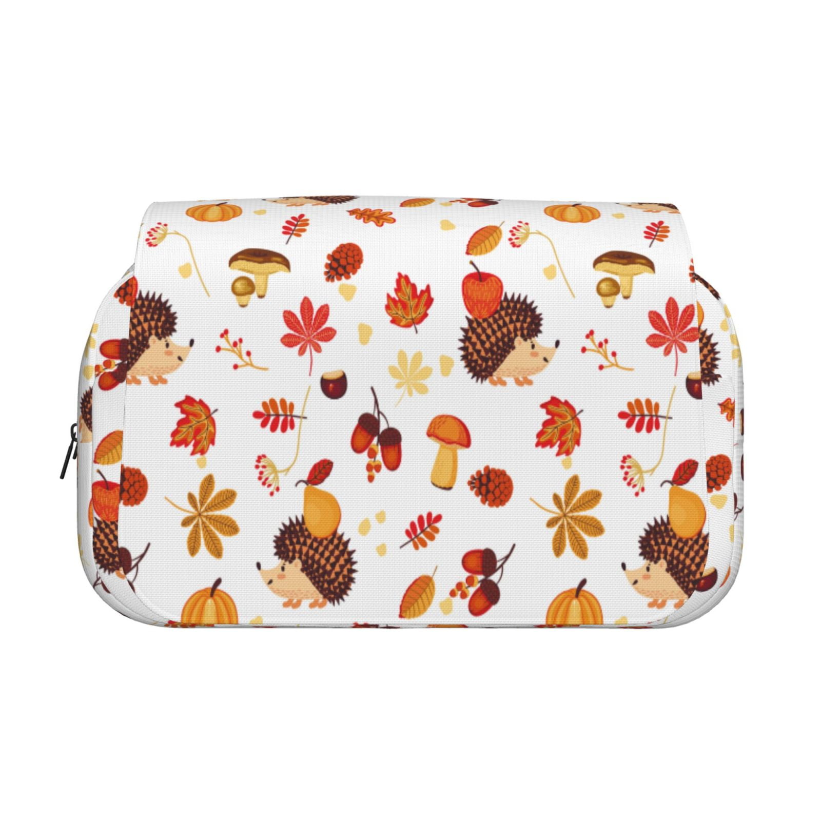 Rateoe Autumn Maple Leaf with Hedgehog Pattern Double Clamshell Pen Case, Storage Organizer with Two Zipper Compartments– Holds Up to 50 Pencils & Pens