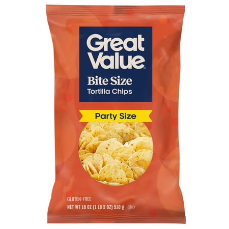 Great Value Bite Size Tortilla Chips Party Size, 18 oz