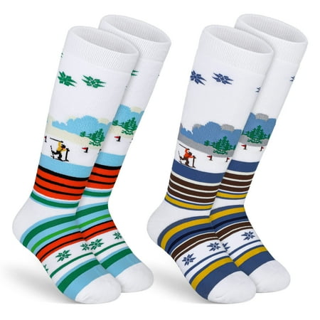 

Cooraby 2 Pairs Kids Ski Socks Kids Winter Warm Thermal Snow Socks Soft Kids Boot Socks for Skiing Snowboarding Skating