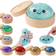 Glitter Dumpling Squishy Toys with Steamer Box, Glitter Dumpling Squishies Mystery Box Squeeze Toys, Squishy Dumpling Fidget Toys for Adults, Stress Relief Sensory Toys(Gold)