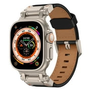 Swarich for Apple Watch Band 49mm 46mm 45mm 44mm 42mm Men, Top Grain Genuine Leather Band Strap with Titanium Connectors for Apple Watch Ultra 2/1 Series 10/9/8/7/SE2/6/5/4/SE/3/2/1,Titanium+Black