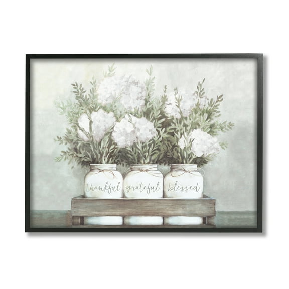 Stupell Home Décor Pristine Hydrangea Bouquets Thankful Grateful Blessed Sentiment, 24 x 30, Designed by Dogwood Portfolio, Black Frame
