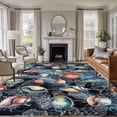 thumbnail image 2 of Area Rug 72×108in, Retro Sea Marine Life Floor Carpet Living Room Rug, Watercolor Conch Shell Coral on Black Non-Slip Welcome Mat Indoor Rugs for Bedroom Dining Room, 2 of 9