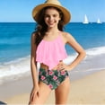 thumbnail image 4 of Girls' Ruffle Bikini Swimsuit 2-Piece Set for Kids with Color Block Print, Soft Tankini for Beach and Pool, Sizes 7-14 Years, 4 of 7