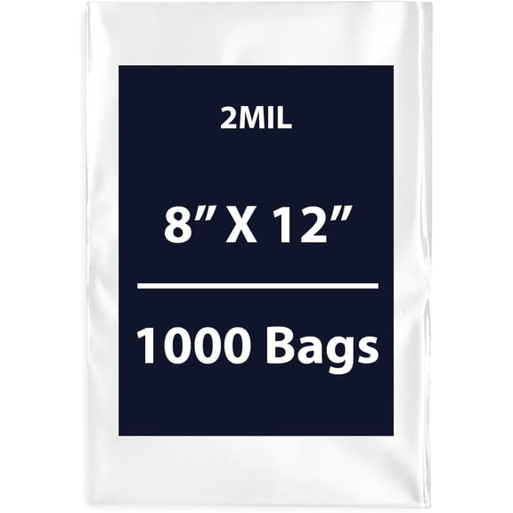 Clear Flat Poly Bags, 2Mil 8" X 12" & 1000 Bags | Low-Density Polyethylene (LDPE), Flat Open Top Plastic Packaging Packing | Flexible and Durable Plastic Bags