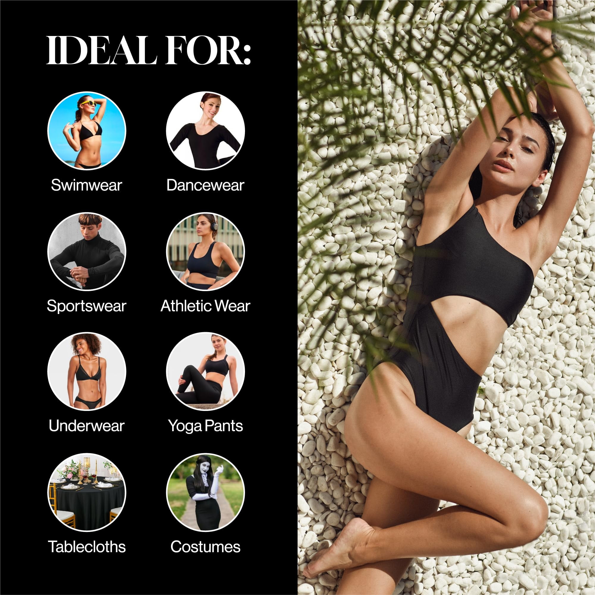 FabricLA Nylon Spandex Fabric by The Yard | 4-Way Stretch Swimwear & Activewear Fabric | 60" Wide Performance Knit |Black