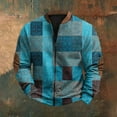 thumbnail image 3 of Men's Retro Plaid Print Zip Up Sweatshirt, Casual Long Sleeve Cardigan Style Fleece Jacket, Vintage Streetwear for Christmas, Fall Winter, Daily Layering Piece,Cyan,XL, 3 of 6