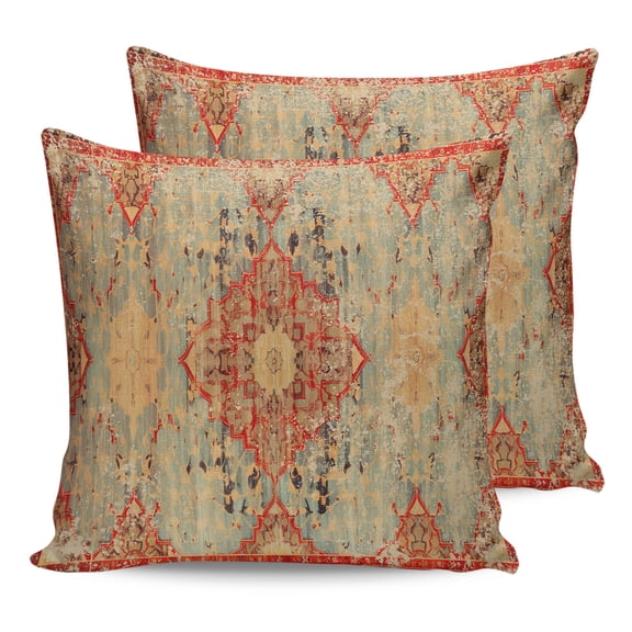 Pillow Covers 16x16 Set of 2, Red Blue Boho Throw Pillow Covers Decorative Couch Cushion Cover, Ehtnic Abstract Art Modern Geometric Microfiber Soft Square Pillowcases for Bedroom Living Room Sofa