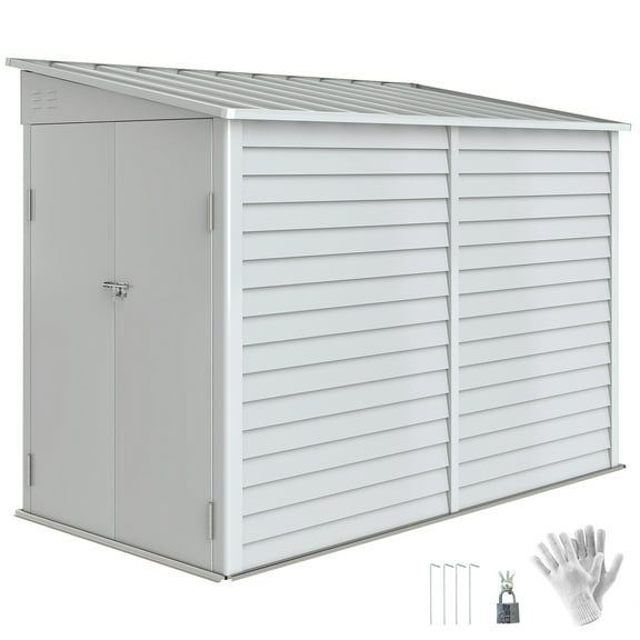 Homiyad 4.6ft x 9ft Storage Shed Metal Garden Shed Tool Shed with Foundation Kit, Lockable Doors, Weatherproof for Patio, Lawn, White| Aosom.com