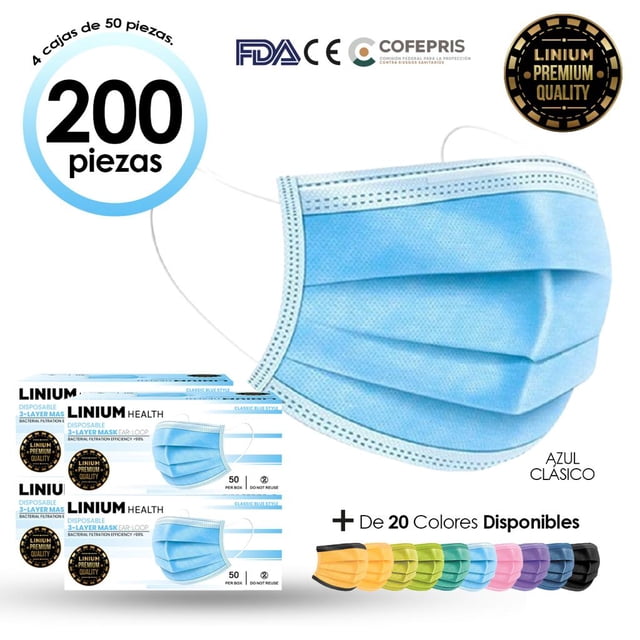 Cubrebocas Tricapa Termosellado 200 Pzs LINIUM HEALTH BLUE