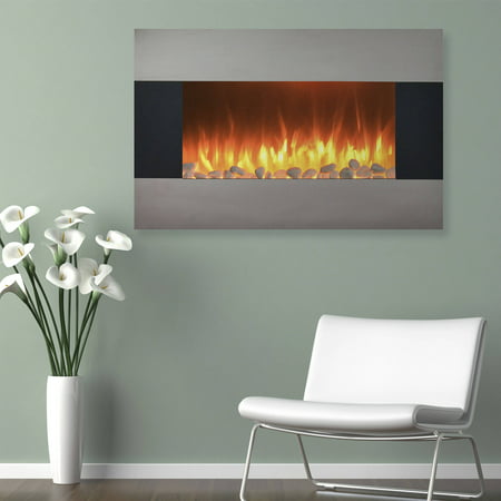 Stainless Steel Electric Fireplace with Wall Mount and Floor Stand And Remote, 36 Inch By Northwest