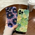 thumbnail image 6 of for iPhone 11 Pro Max Case, Colorful Retro Oil Painting Printed Flower Phone Case for Girls Women, TPU Cute Curly Wave Edge Durable Protective Phone Cover, Black Purple Flowers, 6 of 14