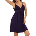 thumbnail image 3 of Feancey Womens Lace Lingerie Nightgowns Sleeveless V Neck Cami Sleepwear High Waist Pleated Modal Nighdress Solid Color Loung Sleep Dress Summer Sales Purple XL, 3 of 7