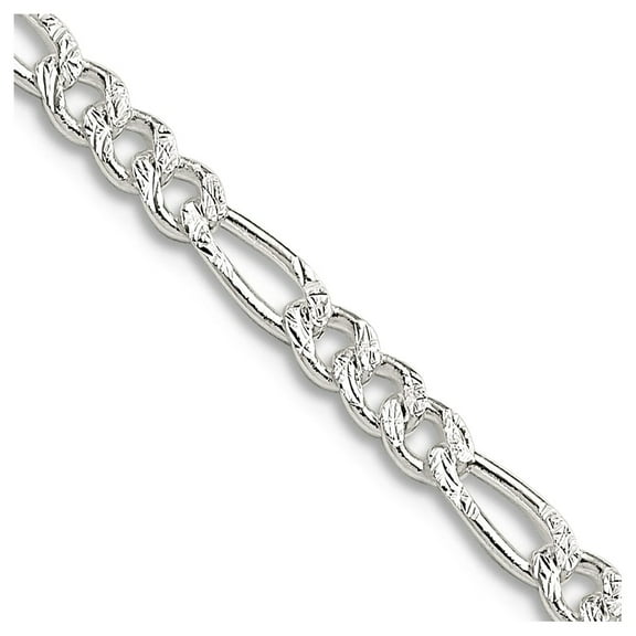 925 Sterling Silver 3mm Pave Flat Figaro Chain Necklace 26 Inch Chain Necklace for Women and Men