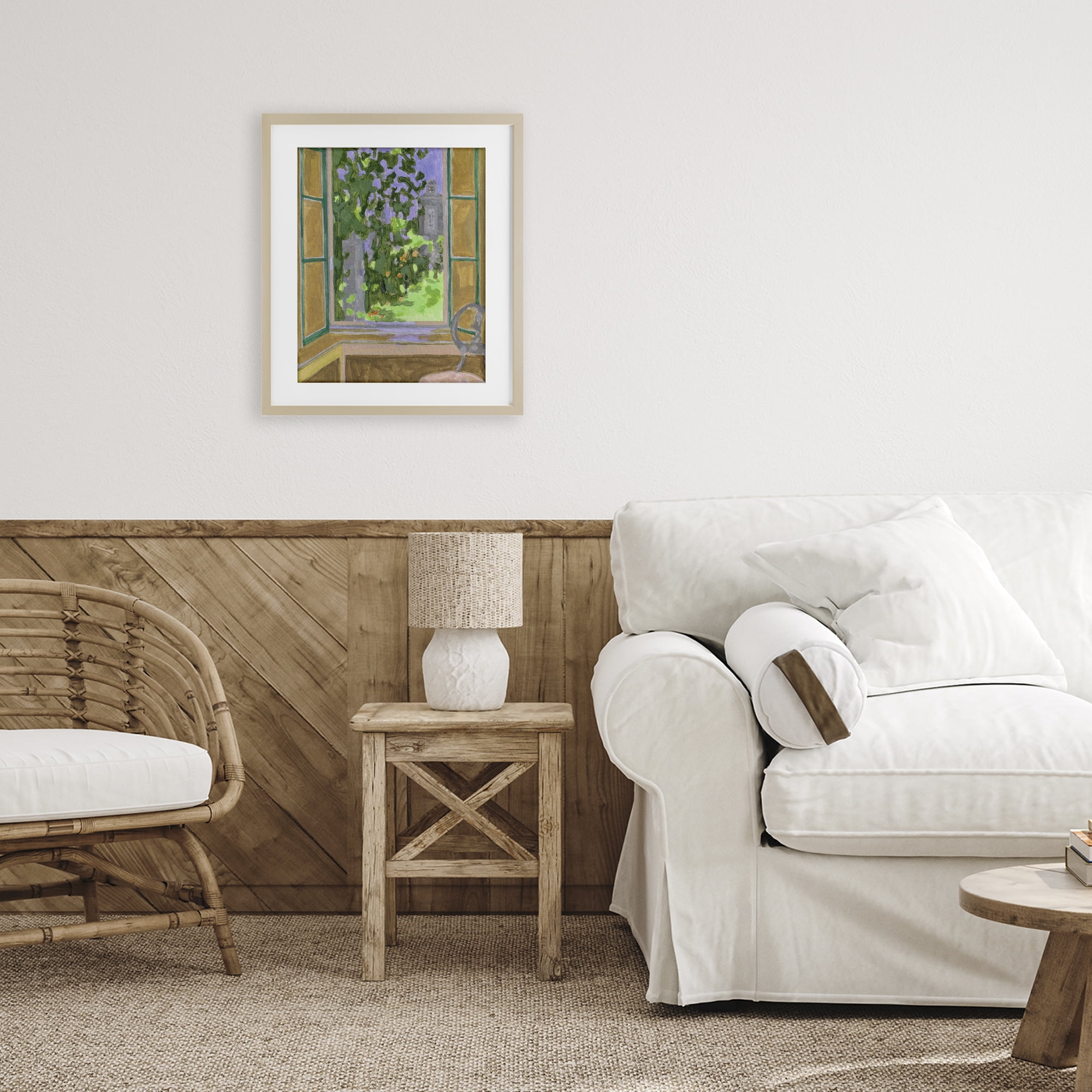 Seat For Spring Expression Birch Framed Print Under Glass, design by Melissa Wang