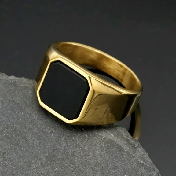 Biker Punk Style 14K Yellow Gold Rings for Men Width Signet Square Finger Fashion Jewelry Accessories