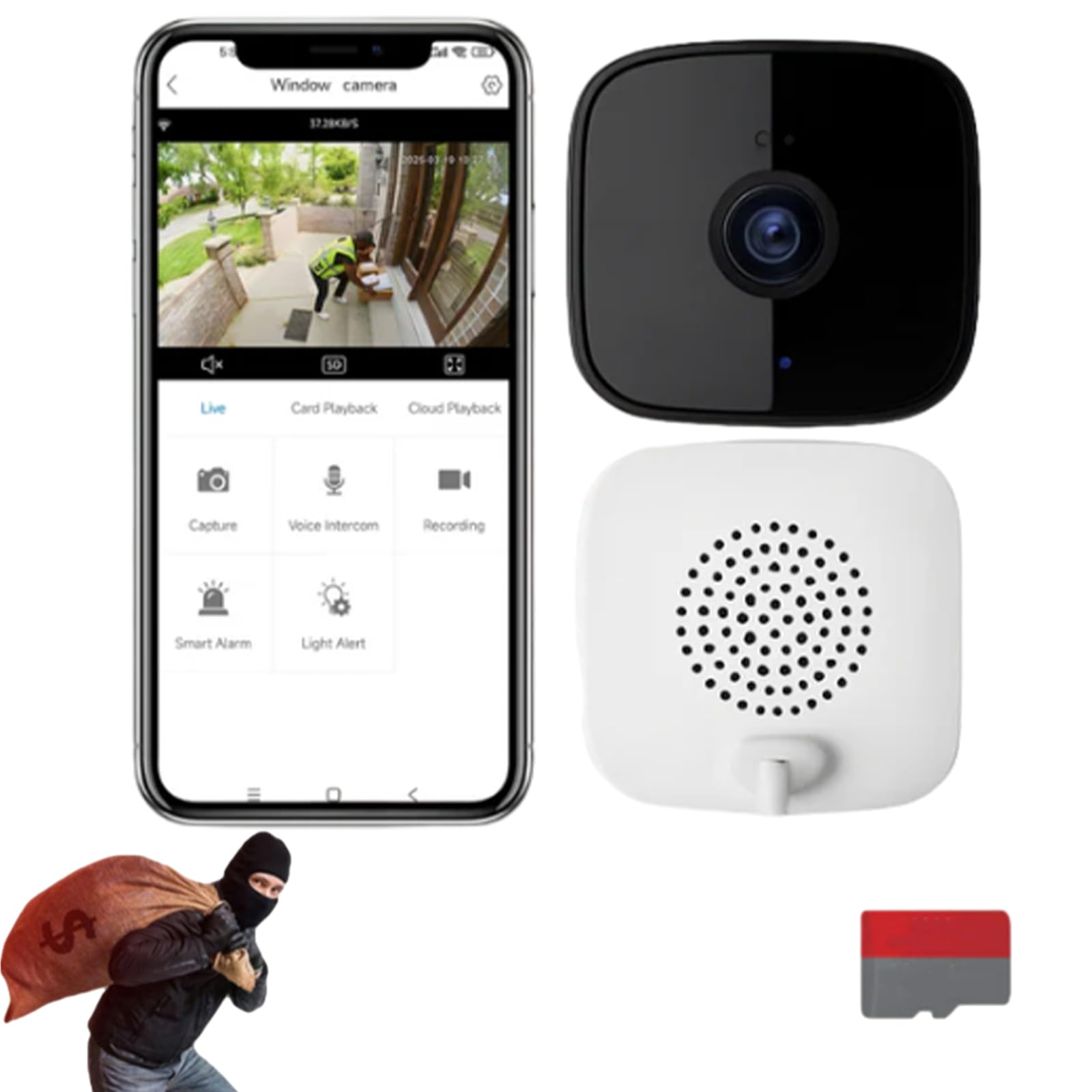Security Camera, The Smarter Window Camera for Your Home, Smart 2k Window Security Camera, 2.4g&5g WiFi Indoor Camera for Home with Color Night Vision,Motion Detection (Camera/16G)