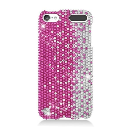 Diamond Chrome Case For Ipod 5 Insten Rhinestone Diamond Bling Hard Snap-in Case Cover For Apple iPod Touch 5th Gen, Hot Pink/Silver ()