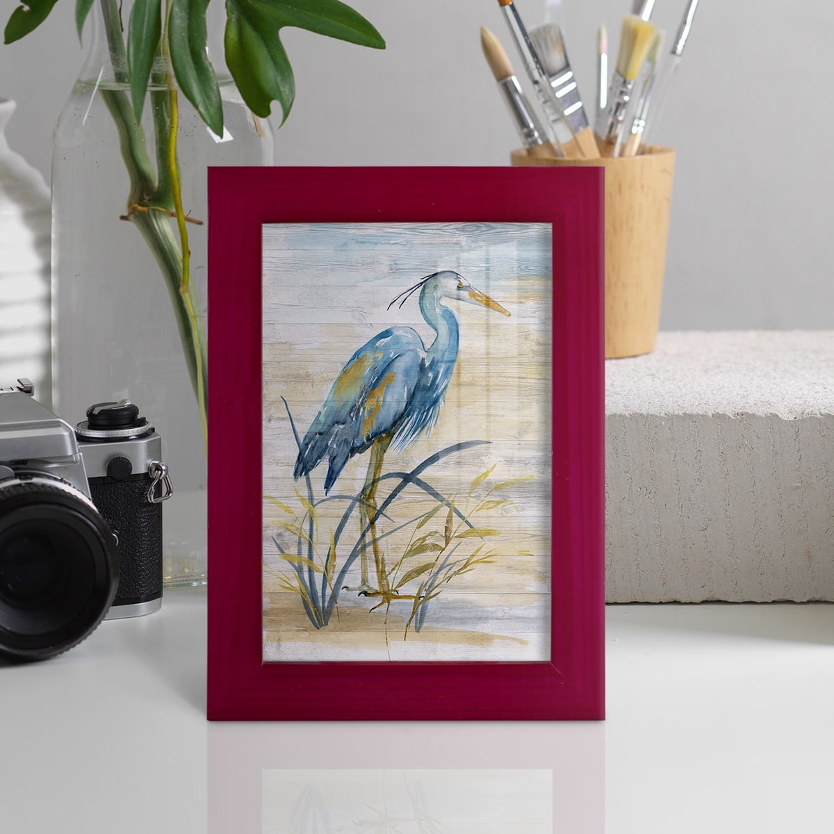 Blue Heron I -Framed Print w/glass-Cherry Red