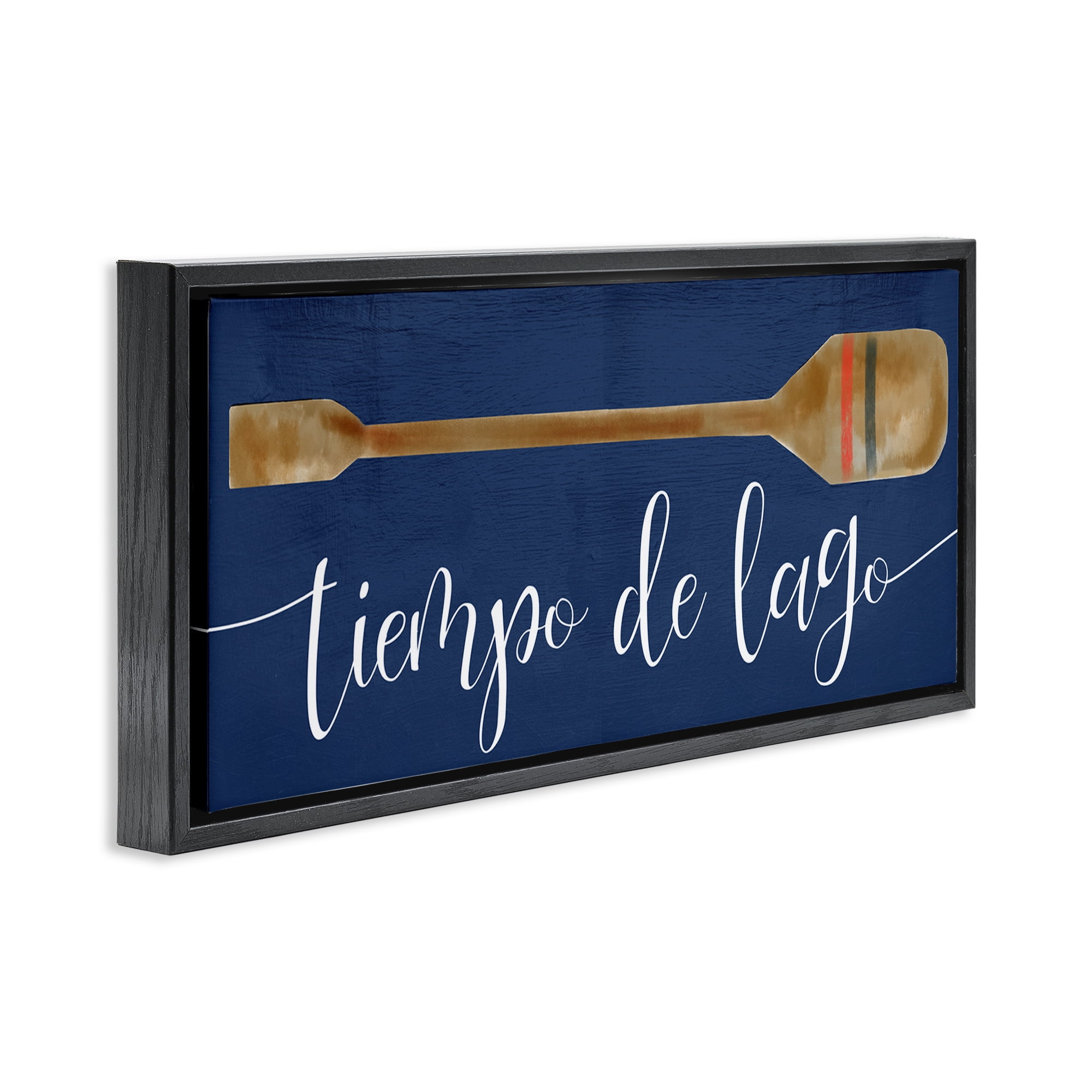 Stupell Industries Tiempo De Lago Náutica Inspirational Quotes & Sayings Painting Black Floater Framed Art Print Wall Art, 25 x 11