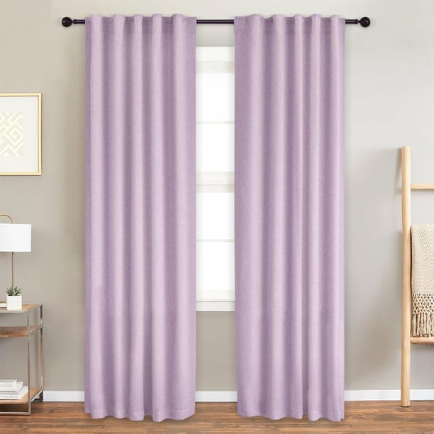Lino Cortinas Blackout 100% Opacas, Bolsillo para Barra/Pestaña Trasera, para Recámara y Ventana de Sala, 2 Paneles (Rosa, 132 x 241)