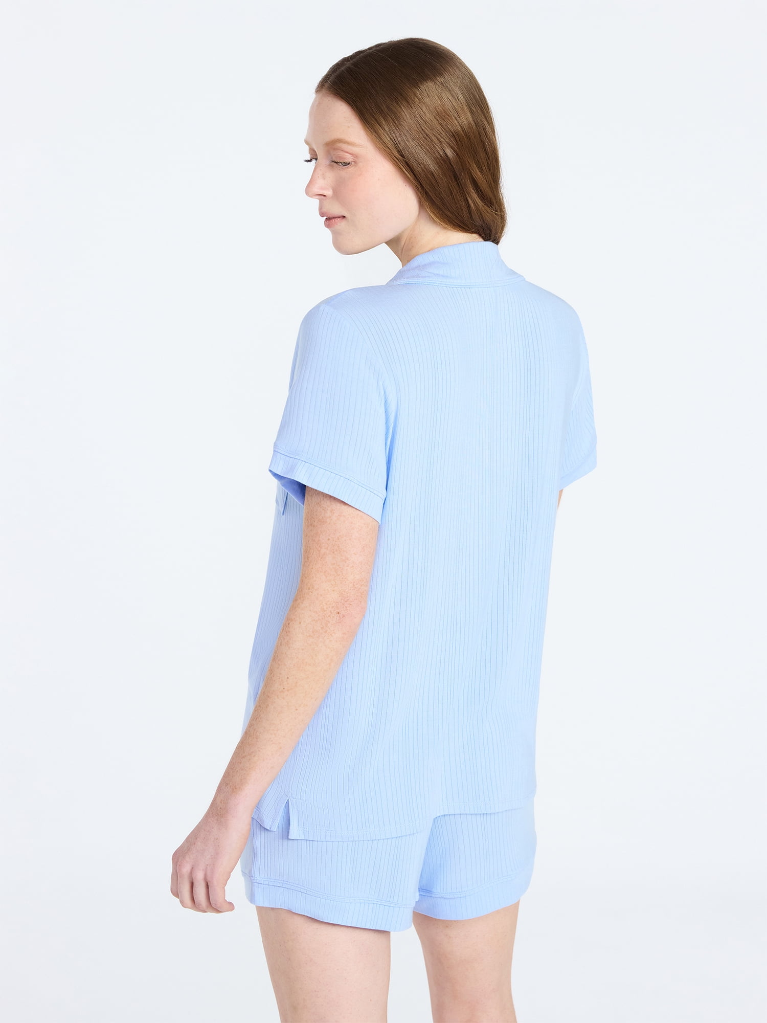 Joyspun Women’s Sleep Ribbed Modal Notch Top and Shorts Set, 2-Piece, Size XS-XL, 2X-3X