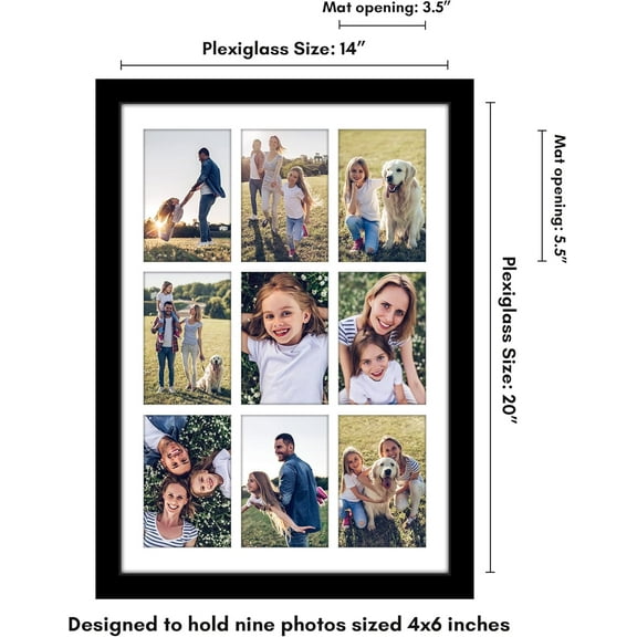 14x20 Collage Picture Frame with Polished  - Black - Display Nine 4x6 Photos or One 14x20