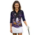 thumbnail image 2 of Aplkyhs Ghost Flower Women Sport Cloth Athletic 3/4 Sleeve Shirts Halloween Soft and Comfortable with Collar Shirt Fit Plain Machine Washable for Golf,Tennis,Hiking,Running,Gym, 2 of 7