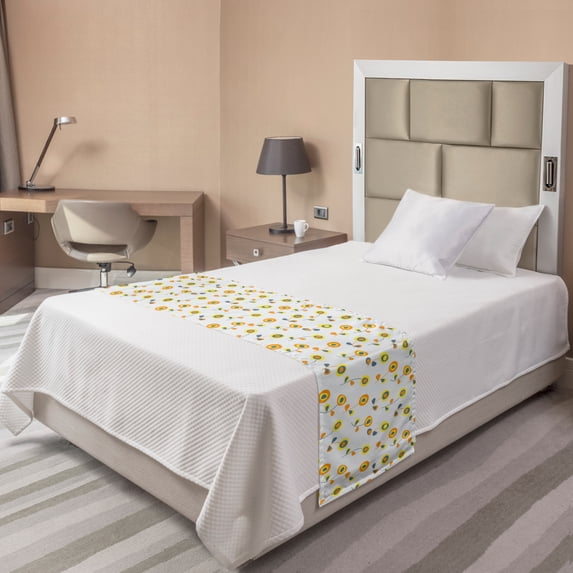 Floral Bed Runner, Abstract Illustration of Flower Like Circular, Decorative Accent Bedding Scarf for Hotels Homes and Guestrooms, Twin, Multicolor, by Ambesonne