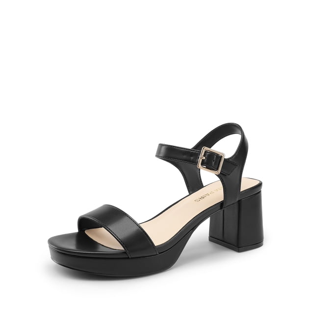 Sandalias DREAM PAIRS con Plataforma, Tacones de Bloque y Punta Cuadrada en Negro Talle 6
