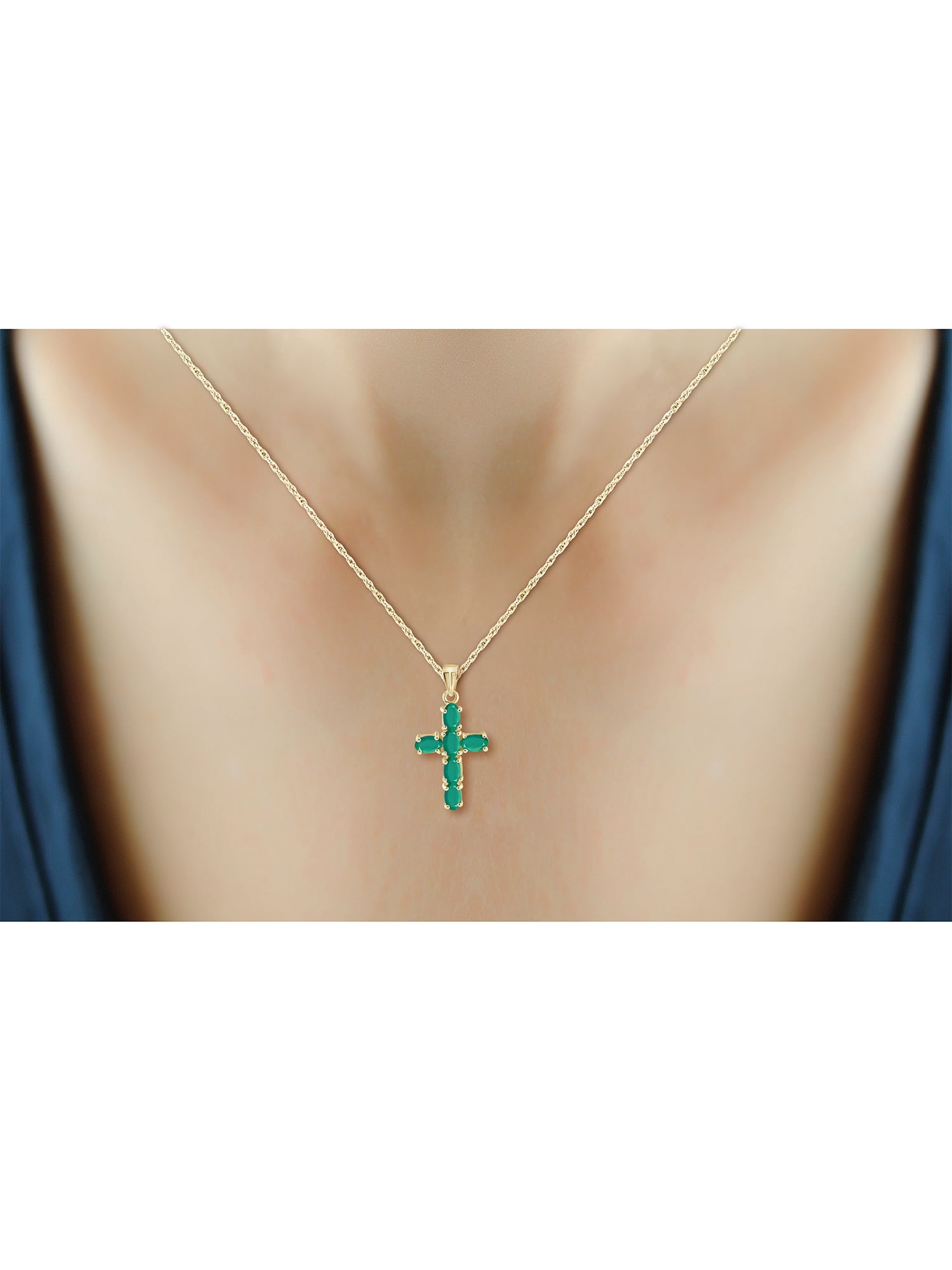 JewelersClub Silver Chain Necklace for Women – 14K Gold Plated Silver Necklace with Sparkling Genuine 1.40 CTW Green Emerald – Chic, Stunning Silver Statement Necklace Gifts by JewelersClub