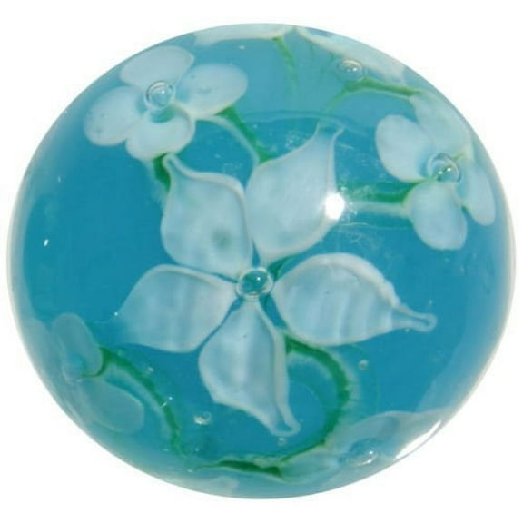 Big Game Toys~22mm (7/8") Hibiscus Hand Made Art Glass Marble Turquoise/Blue/White Flower